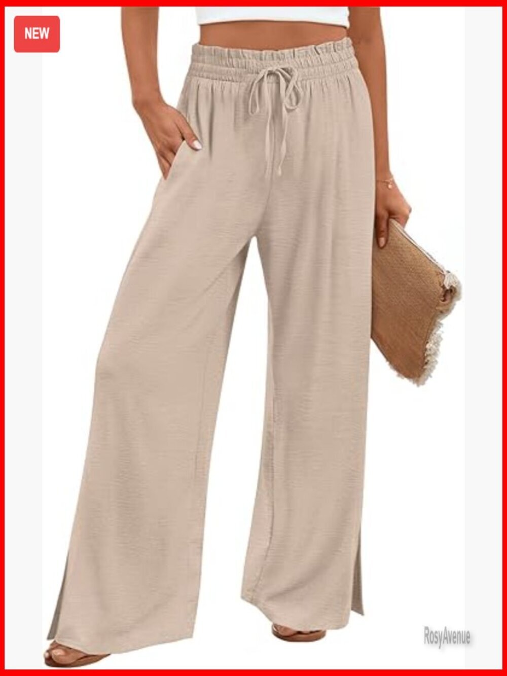 Wide Leg High Waisted Drawstring Trousers with Pockets Lightweight